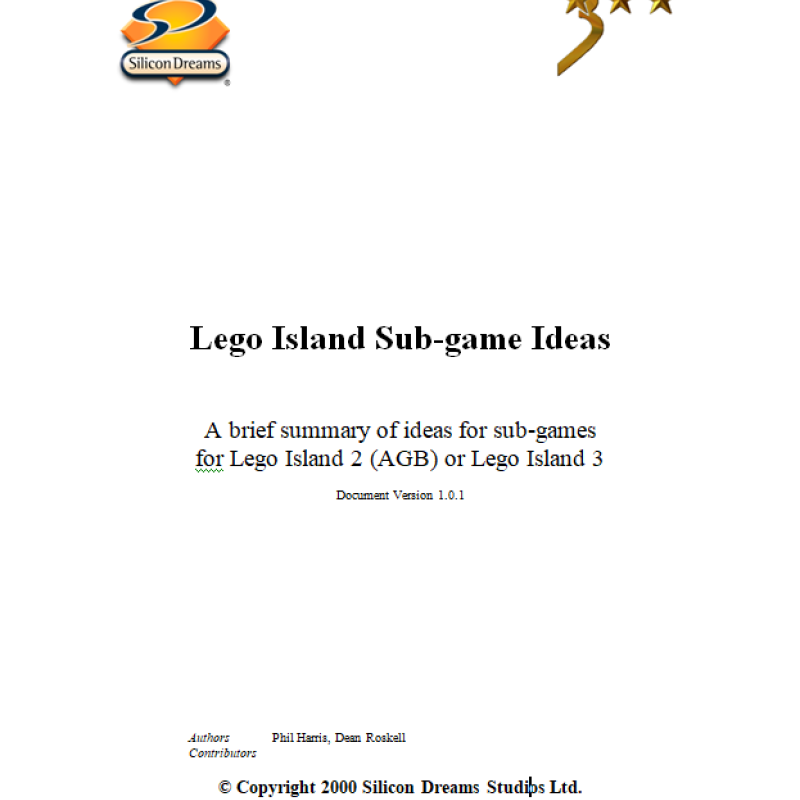 LEGO Island Sub-game Ideas (July 14th, 2000)