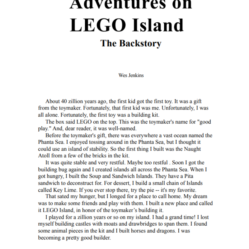 Adventures on LEGO Island -  The Backstory