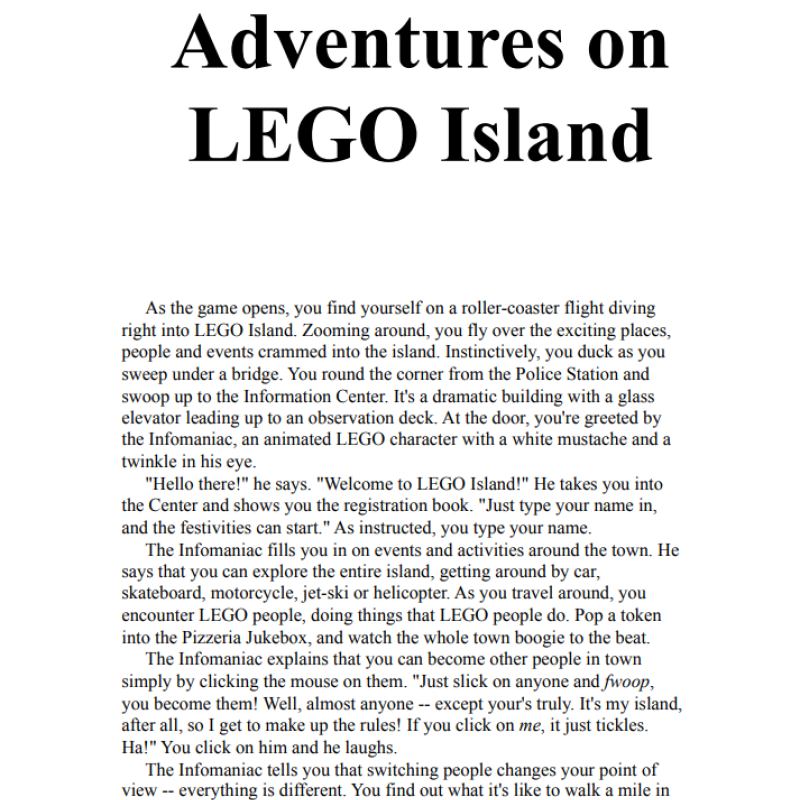 Treatment for Adventures on LEGO Island